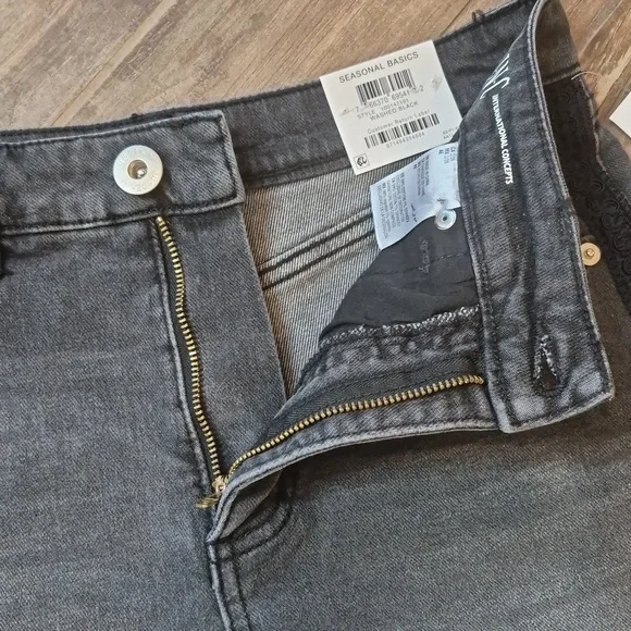 INC Denim Black Distressed High Rise Embroidery Detail Denim Jean Shorts, Size 2 - Picture 12 of 16